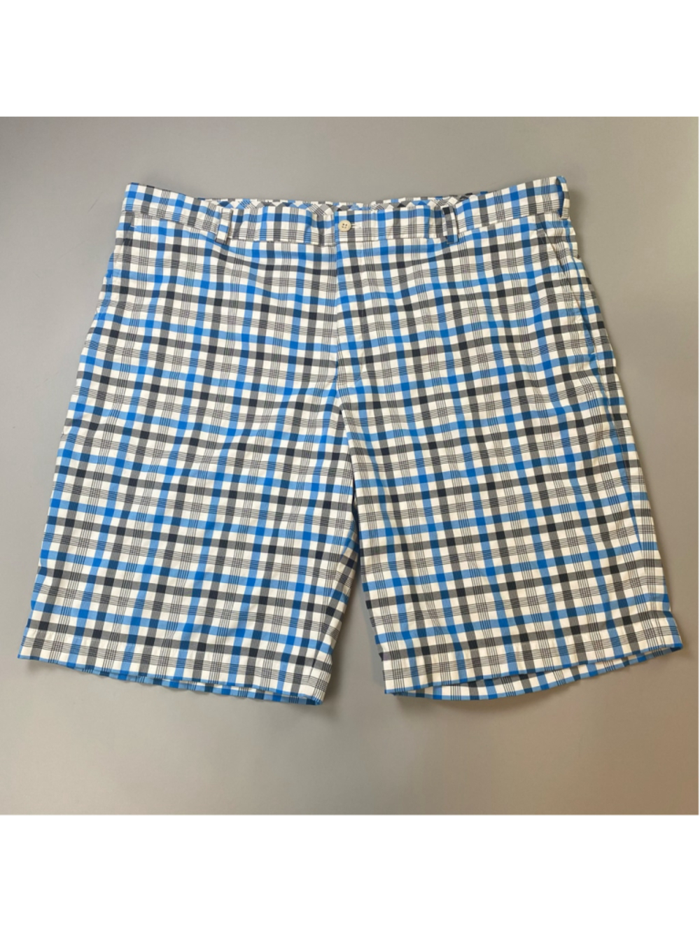 Nike Golf Shorts Plaid Mens 42 XXL White Blue Black Dri Fit Preppy Casual Logo